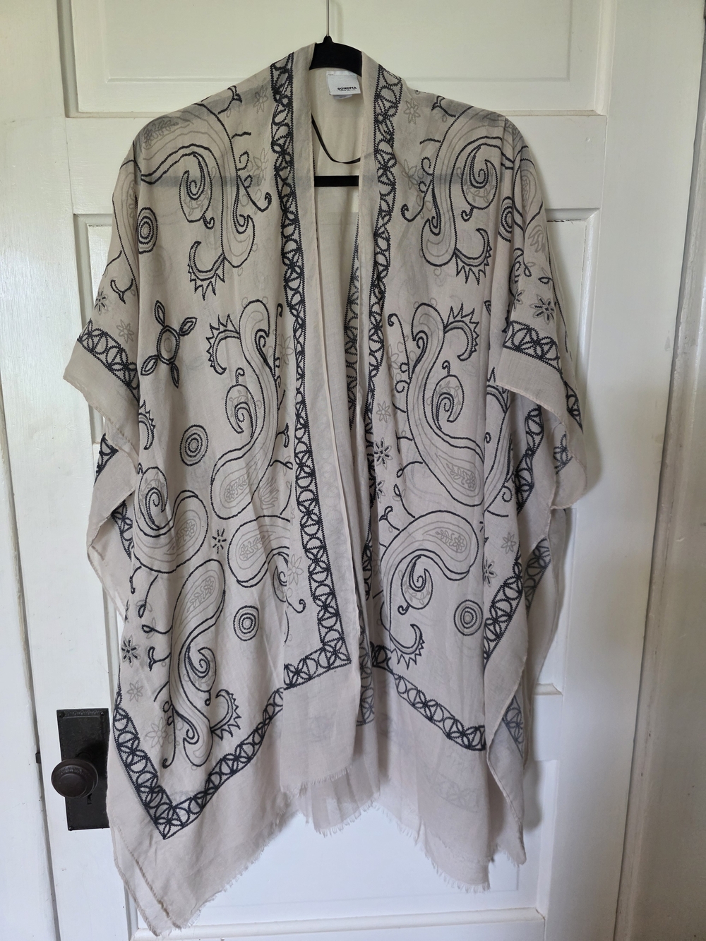 Grey Paisley Embroidered Kimono Cover-Up